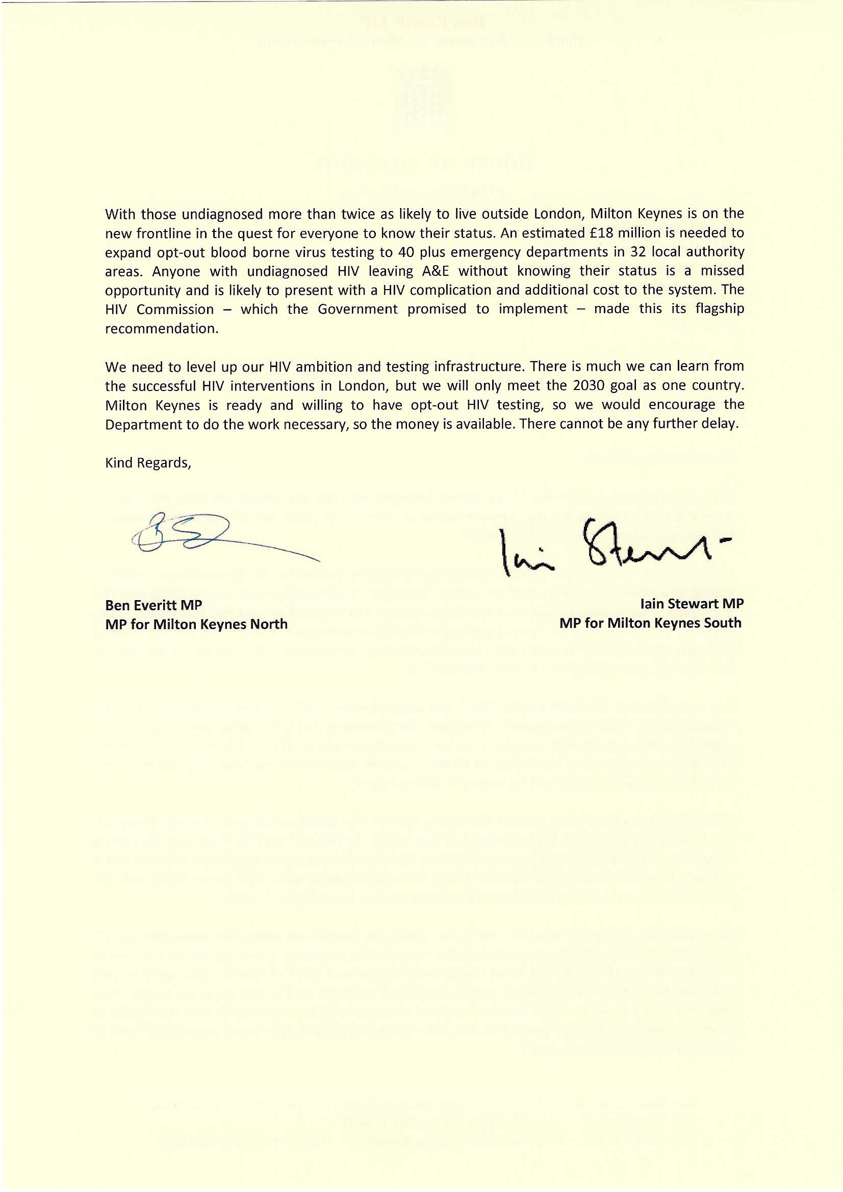 Part 2 of Iain Stewart MP and Ben Everitt MP letter on HIV testing to Steve Barclay