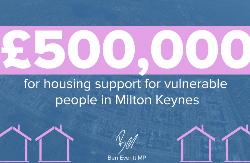 £500,000 for MK Council for housing support for vulnerable people