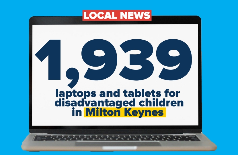 1,939 laptops for disadvantaged students in Milton Keynes