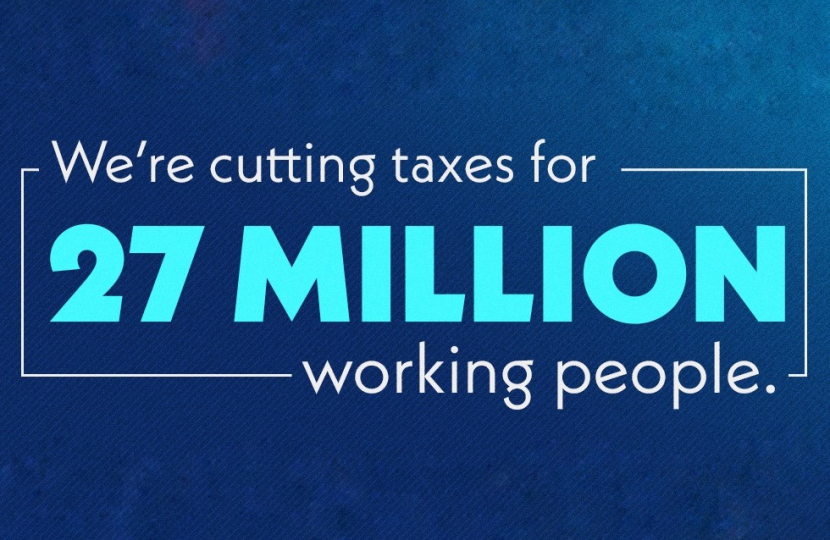 A graphic reading "We're cutting taxes for 27 million working people"