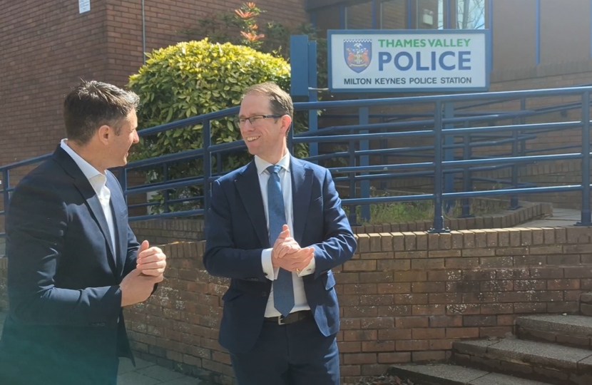 Ben Everitt MP (left) with Police and Crime Commissioner Matthew Barber outside Milton Keynes police station