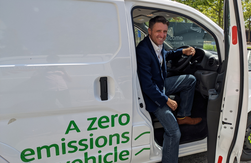 Ben Everitt MP in an electric vehicle