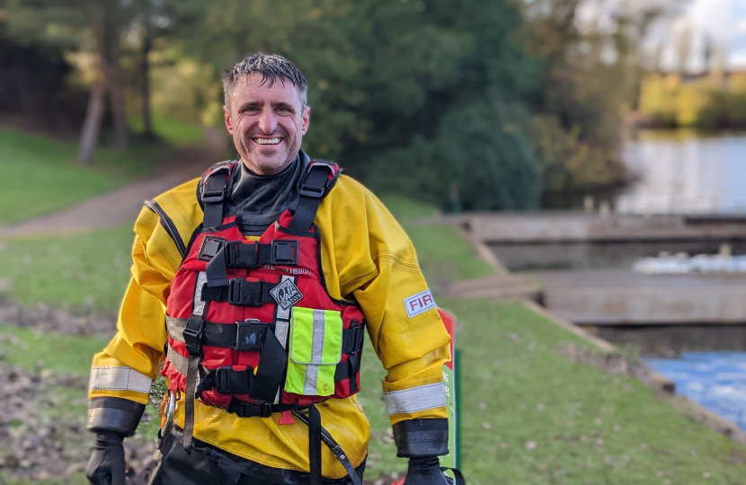 Ben at Tongwell Lake for training exercises with Newport Pagnell firefighters