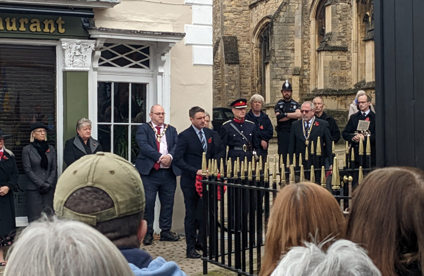 Ben laying a wreath at Newport Pagnell