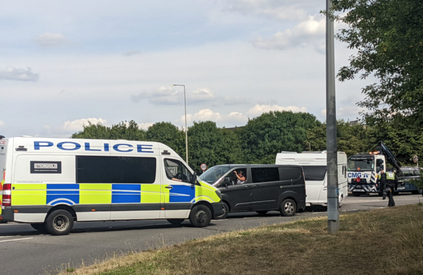 Police at the site of the Oakgrove School illegal encampment