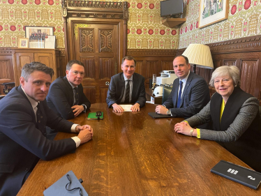 Ben Everitt MP (left, near), with the Chancellor of the Exchequer Jeremy Hunt (middle), Robert Courts MP, (left, back), Greg Smith MP (right, back) and Theresa May MP (right, near)