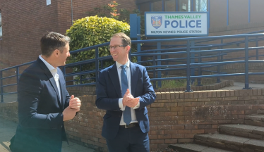 Ben Everitt MP (left) with Police and Crime Commissioner Matthew Barber outside Milton Keynes police station